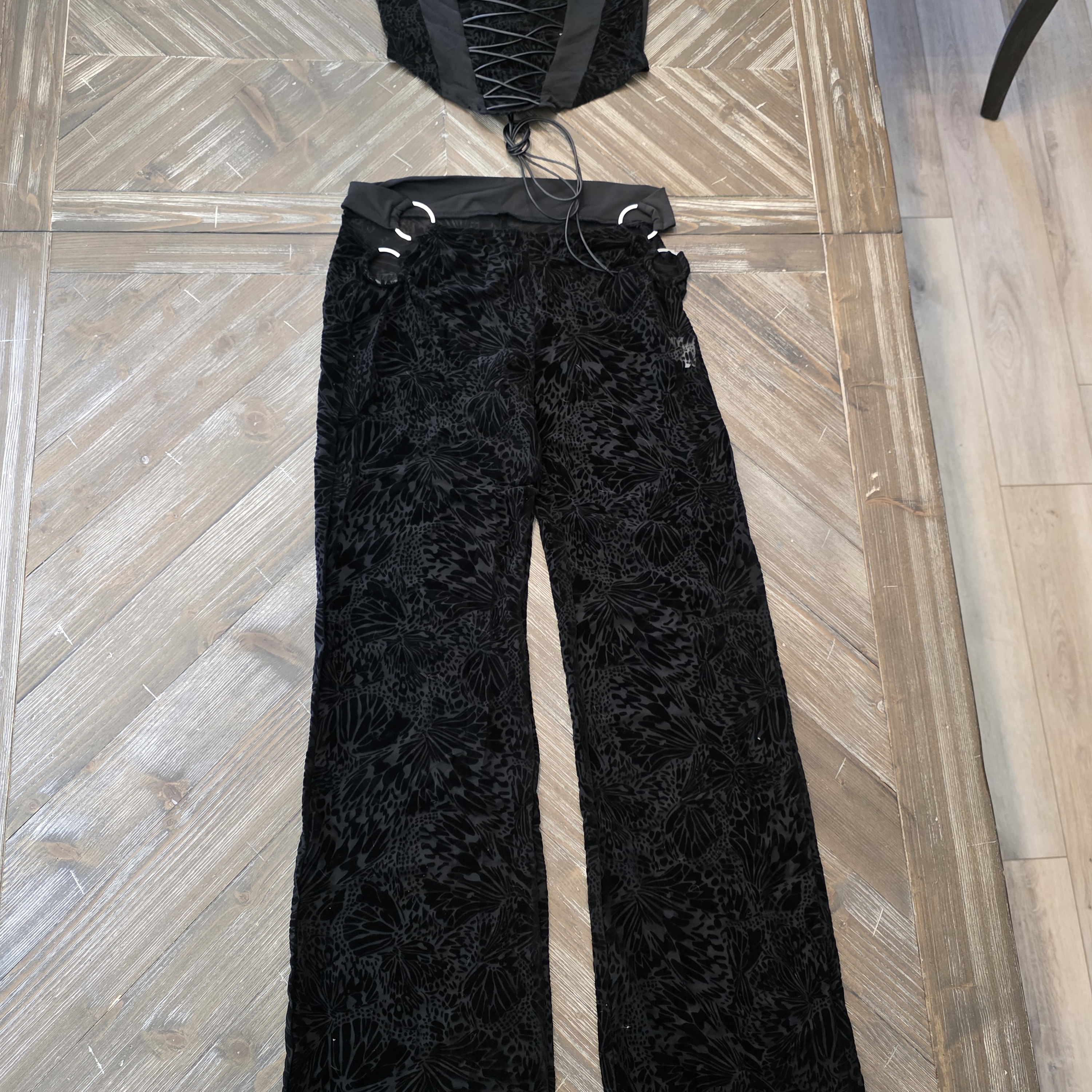 Black Sheer Pants With Corset Style Top